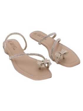 Wild Pair Eliana Rhinestone Bow Slingback Flat Sandals Gold Metallic Sz 7.5-8M